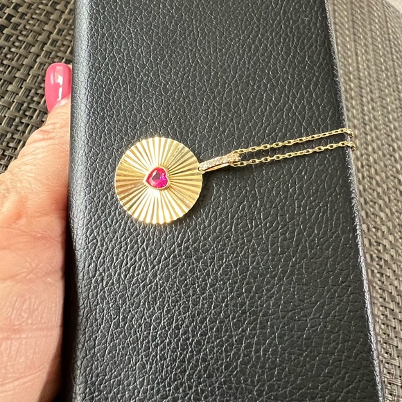 GABI RIELLE 14K Gold Plated Sterling Silver Ruby Heart Pendant Necklace - Picture 7 of 13